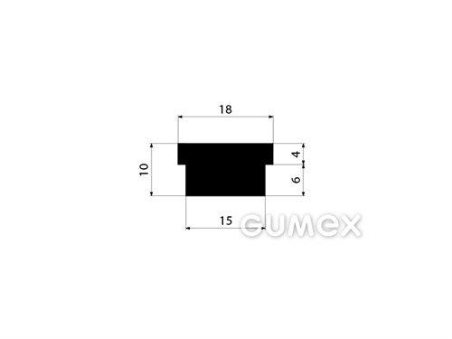Gumový profil tvaru "T", 10x18/15mm, 70°ShA, EPDM, -40°C/+100°C, čierny